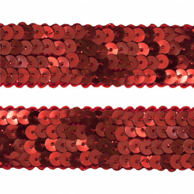 Тесьма с пайетками 3, шир. 20 мм/уп. 25+/-1 м, цвет красный - купить в Азове. Цена: 778.19 руб.