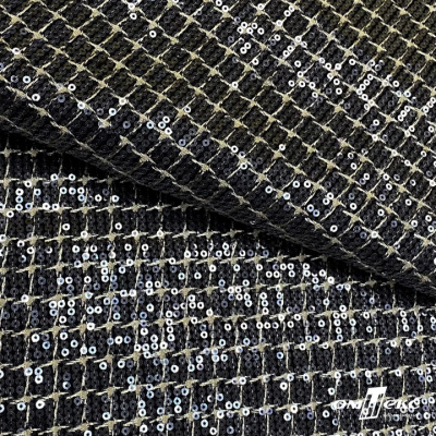 Ткань костюмная с пайетками, 100%полиэстр, 460+/-10 гр/м2, 150см #309 - цв. чёрный - купить в Азове. Цена 1 203.93 руб.