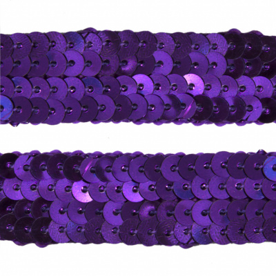 Тесьма с пайетками 12, шир. 20 мм/уп. 25+/-1 м, цвет фиолет - купить в Азове. Цена: 778.19 руб.