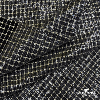 Ткань костюмная с пайетками, 100%полиэстр, 460+/-10 гр/м2, 150см #309 - цв. чёрный - купить в Азове. Цена 1 203.93 руб.