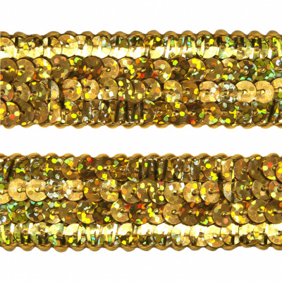 Тесьма с пайетками D16, шир. 20 мм/уп. 25+/-1 м, цвет золото - купить в Азове. Цена: 786.13 руб.